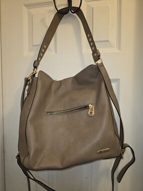 Neutral Taupe Leather Shoulder Bag by Montana West